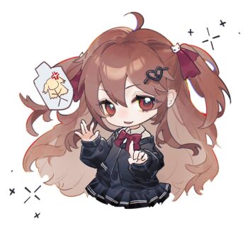  1girl ahoge ambermut anger_vein black_cardigan black_skirt bow bowtie broken_heart broken_heart_hair_ornament cardigan commentary_request cropped_legs deformed dress_shirt evil_neuro-sama fang hair_between_eyes hair_ornament hair_ribbon heart index_finger_raised long_hair long_sleeves looking_at_viewer neuro-sama off-shoulder_cardigan open_mouth pleated_skirt red_bow red_bowtie red_eyes red_ribbon ribbon shirt simple_background skin_fang skirt skull_hair_ornament solo two_side_up upper_body vedal_ai virtual_youtuber white_background white_shirt 