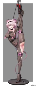  1girl anchor_(tie_down) animal_ears arknights arm_strap armpits artist_name ass bdsm black_hairband black_shoes bodystocking bondage bound bound_ankles bound_wrists christian_louboutin_(brand) collar collarbone covered_navel crotch_rope cuffs egg_vibrator female_focus forced_orgasm full_body grey_background hairband harness high_heels highres leg_up lin_(arknights) long_hair looking_at_viewer looking_down louboutins motion_blur mouse_ears mouse_girl mouse_tail nipple_clamps nipple_stimulation object_insertion open_mouth partially_visible_vulva patent_heels pillarboxed pubic_tattoo pumps purple_eyes purple_hair red_soles saliva saliva_trail see-through_clothes sex_toy shackles shoes simple_background solo split standing standing_on_one_leg standing_split statue stiletto_heels tail tattoo too_many too_many_sex_toys vaginal vaginal_object_insertion variant_set vibrator vibrator_on_nipple wide-eyed xnnagu  rating:Explicit score:43 user:danbooru