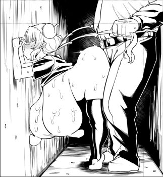  1boy 1girl ass blush bottomless breasts breasts_out from_behind grabbing_another's_hair grabbing_another's_twintails hetero holding_another's_hair horns huge_ass huge_breasts ilulu_(maidragon) kobayashi-san_chi_no_maidragon komusou_(jinrikisha) large_breasts large_nipples monochrome sex size_difference sweat thighhighs tiptoes  rating:Explicit score:93 user:dontook1