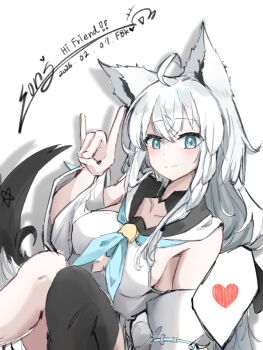 animal_ears bare_shoulders blue_eyes commentary_request fox_ears fox_girl fox_tail hair_between_eyes highres hololive long_hair looking_at_viewer shirakami_fubuki siw_(siw_0208) tail thighs virtual_youtuber white_hair 