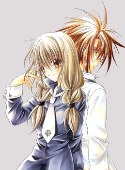  00s back-to-back brown_eyes brown_hair highres long_hair mizuno_eita narumi_ayumu necktie scan spiral_(manga) yuizaki_hiyono 