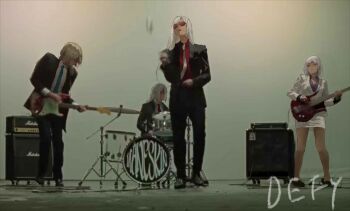  absurdres ak-12_(girls'_frontline) ak-12_(lucia)_(girls'_frontline) ak-15_(erwin)_(girls'_frontline) ak-15_(girls'_frontline) an-94_(antje)_(girls'_frontline) an-94_(girls'_frontline) bass_guitar drum girls'_frontline guitar highres instrument music playing_instrument rpk-16_(girls'_frontline) rpk-16_(renate)_(girls'_frontline) singing wo_lai_diaoguo_yu 