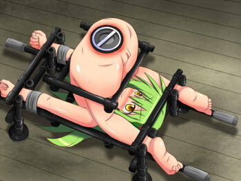  1girl anal ass barefoot bdsm blush bondage bound feet female_focus full_body green_hair honehone kochiya_sanae large_insertion loli mechanical_fixation nude object_insertion pussy restrained smile soles solo stationary_restraints sweat toes torture touhou upside-down  rating:Explicit score:112 user:bloodyjb