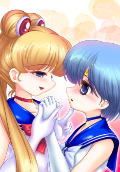  1990s_(style) bishoujo_senshi_sailor_moon blonde_hair blue_eyes blue_hair blush free_style highres mizuno_ami sailor_mercury sailor_moon smile tsukino_usagi  rating:Questionable score:16 user:akefur