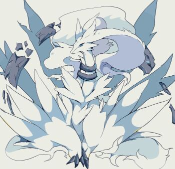  blue_eyes claws commentary english_commentary gen_5_pokemon h_rin0u0 highres legendary_pokemon long_neck neck_ruff nintendo no_humans pokemon pokemon_(creature) reshiram simple_background white_background white_fur white_theme 