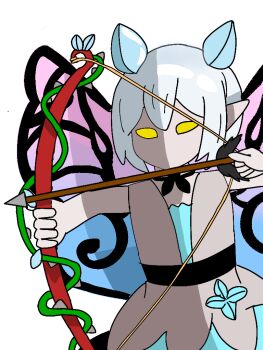 1girl arrow_(projectile) bow_(weapon) fairy fairy_minion_(grimms_notes) fairy_wings grey_hair grimms_notes holding holding_bow_(weapon) holding_weapon no_mouth simple_background solo user_gwkt8487 weapon white_background wings yellow_eyes