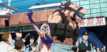  10s 1girl 6+boys all_fours animated animated_gif anime_screenshot arm_up artist_request blonde_hair blue_sky bodysuit boku_no_hero_academia breasts building captured city closed_eyes cloud crowd domino_mask eye_mask gloves happy hat height_difference horns interview kamui_woods long_hair looking_ahead mask microphone mount_lady multiple_boys official_art open_mouth outdoors pants police police_uniform policeman restrained shirt skin_tight sky smile standing superhero_costume teeth tongue upper_body waving  rating:General score:15 user:Anon_Perv