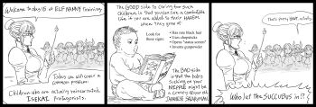  6+girls absurdres bad_id bb_(baalbuddy) black_border border comic demon_girl elf english_text female_pervert greyscale highres inactive_account meme monochrome multiple_girls pervert pointy_ears reincarnation round_eyewear sitting speech_bubble text_focus video_game  rating:Questionable score:22 user:marvyn