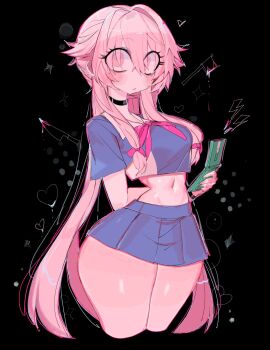 1girl black_choker blood blood_on_axe bloody_knife breasts cellphone choker cropped_legs flip_phone gasai_yuno heart highres knife large_breasts miniskirt mirai_nikki navel phone pink_eyes pink_hair skirt thick_thighs thighs twintails usa37107692 rating:Questionable score:33 user:danbooru