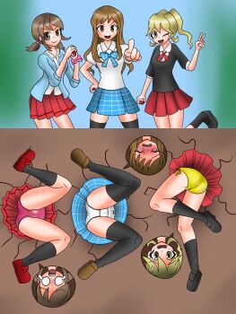  ass commentary_request embarrassed highres inugami-ke_no_ichizoku_pose lass_(pokemon) lass_(pokemon_oras) lass_(pokemon_xy) legs lower_body nintendo panties panties_day peeking pokemon pokemon_(creature) pokemon_oras pokemon_origins pokemon_xy ryona struggling stuck underwear uokencountered upskirt 