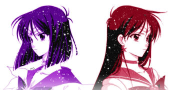  1990s_(style) 2girls ahoge artist_name back-to-back bishoujo_senshi_sailor_moon bob_cut bow brooch choker earrings female_focus gem heart heart_brooch hino_rei ito jewelry long_hair magical_girl monochrome multiple_girls retro_artstyle ribbon sailor_collar sailor_mars sailor_saturn sailor_senshi serious short_hair simple_background star_(symbol) star_brooch super_sailor_mars super_sailor_saturn tiara tomoe_hotaru white_background  rating:General score:26 user:danbooru