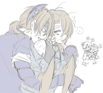 2boys ^^^ absurdres aedd_(e.g.o) alternate_costume antennae arrow_(symbol) arthropod_boy arthropod_limbs artificial_eye bandage_on_face bandage_over_one_eye bandaged_head bandages beard_stubble belt black_belt black_shirt blue_coat blue_horns blue_jacket brown_eyes brown_hair bug bug_arm chibi chibi_inset closed_eyes closed_mouth coat cockroach_boy dress_shirt dual_persona e.g.o_(project_moon) facial_hair fang fangs formal_clothes g_corp._(identity)_(project_moon) gregor_(project_moon) hair_between_eyes hair_intakes half-closed_eyes headpat heart heterochromia highres horns hug hug_from_behind hug_from_side imminent_bite insect_wings jacket lapels lily26983455 limbus_company long_hair long_sleeves long_sleeves_over_sleeveless looking_at_another looking_back looking_up low_ponytail male_focus mechanical_eye monster_boy motion_lines multiple_boys multiple_views necktie official_alternate_costume one_eye_covered open_clothes open_coat open_mouth pants parted_bangs parted_lips ponytail project_moon red_eyes scar scar_on_arm scar_on_shoulder selfcest shirt shirt_tucked_in shock_centipede_(project_moon) simple_background sketch skin_fang sleeveless sleeveless_shirt sleeves_rolled_up smile speech_bubble spoken_heart spoken_sweatdrop stubble suit surprised sweatdrop turtleneck turtleneck_shirt upper_body white_background white_shirt wings yaoi