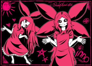  :3 barefoot black_background colored_skin dress garry's_mod highres inno_(gmod) long_hair pink_dress pink_eyes pink_hair sun voidplaces white_skin 