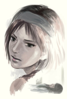  1boy 1girl androgynous black_hairband blunt_bangs brown_hair commentary_request hairband highres hime_cut looking_to_the_side lying mono_(shadow_of_the_colossus) on_back sakkan shadow_of_the_colossus wander_(shadow_of_the_colossus) 