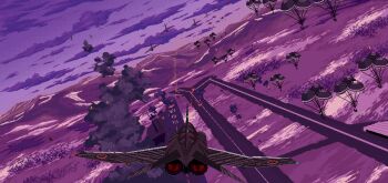  absurdres aircraft airfield anti-aircraft_fire battle black_smoke burning cargo_aircraft cloud commentary english_commentary f-4_phantom_ii fire firing flying forest green_light hangar highres mikecraftz military military_base nature parachute paratrooper pixel_art project_wingman projectile_trail red_light runway sky skydive smoke tree war weapon wings 