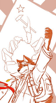  13loody_(pixiv) alice_soft animal_ears backpack bag dai_(series) daiteikoku empire_of_japan flag fur glasses male_focus medal military military_uniform monochrome randoseru shibagami werewolf wolf_ears 