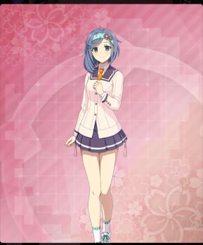  1girl aoto_hina aqua_hairband blazer blue_eyes blue_hair blue_skirt breasts clenched_hands closed_mouth floral_background foot_out_of_frame game_cg hairband hand_up jacket layered_sleeves long_sleeves looking_at_viewer medium_breasts medium_hair necktie official_art pink_background print_hairband renpu_girls_school_uniform school_uniform shirt shoes skirt smile sneakers socks solo tassel third-party_source toji_no_miko toji_no_miko:_kizamishi_issen_no_tomoshibi white_jacket white_shirt white_shoes white_socks yellow_necktie 