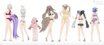  6+girls animal_ears ass back barefoot black_bra black_hair black_panties blonde_hair blue_hair blue_panties bra braid breasts brown_hair butt_crack commentary_request daddraw dialyn_(zenless_zone_zero) droopy_ears feet from_behind furry furry_female goat_ears goat_girl goat_horns grey_bra grey_panties hair_ornament hands_on_own_hips hands_up highres horns large_breasts long_hair lucia_elowen multicolored_hair multiple_girls panties patreon_logo patreon_username pink_fur pink_hair pointy_ears ponytail purple_bra purple_panties rabbit_ears rabbit_girl red_bra red_panties seed_(zenless_zone_zero) short_hair simple_background split-color_hair sports_bra tentacle_girl tentacle_tail tentacles thighs trigger_(zenless_zone_zero) underwear white_background white_hair ye_shunguang yellow_panties yellow_sports_bra yidhari_murphy zenless_zone_zero zhao_(zenless_zone_zero) 