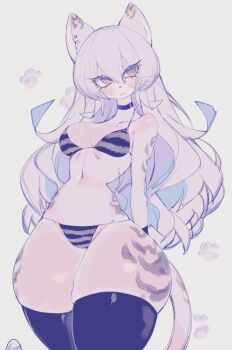  animal_ears bare_arms bare_hips bare_shoulders bikini black_thighhighs blue_eyes blush breasts cleavage ear_piercing furry furry_female gluteal_fold highres large_breasts leopard_ears leopard_girl leopard_tail long_hair looking_to_the_side midriff navel original panties piercing revealing_clothes snow_leopard striped_bikini striped_clothes striped_panties swimsuit tail thick_thighs thighhighs thighs underwear usa37107692 white_fur white_hair wide_hips  rating:Sensitive score:39 user:Zbidiboui