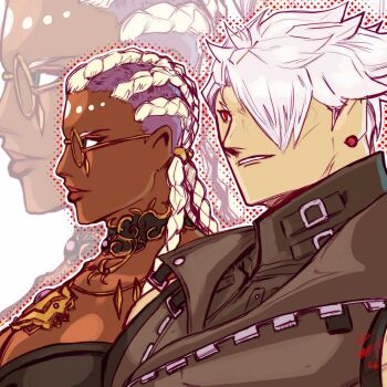  1girl bodypaint braid breasts chipp_zanuff dark-skinned_female dark_skin dolores_(kof) dress female_focus glasses gold green_eyes guilty_gear huge_breasts large_breasts long_hair multicolored_hair purple_hair round_eyewear taurence_bell the_king_of_fighters two-tone_hair white_hair 