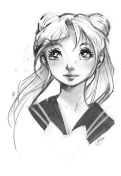  1990s_(style) 1girl bishoujo_senshi_sailor_moon blonde_hair diana_jakobsson female_focus greyscale lips monochrome portrait retro_artstyle solo tears tsukino_usagi twintails white_background  rating:Sensitive score:3 user:danbooru