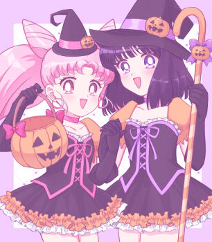  2girls adult_swim bishoujo_senshi_sailor_moon bishoujo_senshi_sailor_moon_r bishoujo_senshi_sailor_moon_r:_the_movie bishoujo_senshi_sailor_moon_s bishoujo_senshi_sailor_moon_s_the_movie:_kaguya-hime_no_koibito bishoujo_senshi_sailor_moon_supers bishoujo_senshi_sailor_moon_supers_the_movie:_sailor_9_senshi_shuuketsu!_black_dream_hole_no_kiseki black_gloves black_hair blush chibi_usa child gloves halloween halloween_bucket halloween_costume highres multiple_girls open_mouth pink_hair purple_eyes red_eyes toei_company tomoe_hotaru toonami viz_media yumemexx  rating:General score:5 user:TheWarren1995