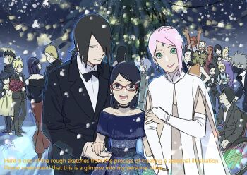  adoptive_siblings ahoge akimichi_chouchou akimichi_chouji alternate_hairstyle beard black_bow black_bowtie black_eyes black_hair black_jacket blonde_hair blue_dress blue_eyes blue_hair blue_shirt bob_cut boruto:_naruto_next_generations bouquet bow bowtie bridal_gauntlets brother_and_sister brothers closed_eyes commentary_request dark-skinned_female dark_skin dress earrings english_text facial_hair facial_mark family father_and_daughter father_and_son flower forehead_mark glasses green_eyes grey_hair hair_over_one_eye hand_grab handheld_game_console haruno_sakura hatake_kakashi highres holding holding_bouquet holding_handheld_game_console husband_and_wife hyuuga_hinata jacket jewelry karui_(naruto) kawaki_(boruto) mask might_guy mitsuki_(naruto) mother_and_daughter mother_and_son mouth_mask multicolored_hair nara_shikadai nara_shikamaru naruto_(series) o_hqfu off-shoulder_dress off_shoulder orochimaru_(naruto) pink_hair playing_games ponytail quad_tails red-framed_eyewear sai_(naruto) shirt short_hair short_ponytail siblings suspenders temari_(naruto) topknot tuxedo two-tone_hair uchiha_sarada uchiha_sasuke undercut uzumaki_boruto uzumaki_himawari uzumaki_naruto wheelchair whisker_markings white_bridal_gauntlets white_dress yamanaka_ino yamanaka_inojin yellow_dress 