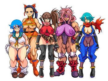5girls aqua_hair azukina belt black_hair blue_hair blush boots breasts brown_hair cameltoe cherry_(final_fuck) dark_blue_hair domino_mask eye_mask final_fuck fingerless_gloves food fruit fundoshi glasses gloves huge_breasts japanese_clothes large_breasts loafers loose_socks mask milk_(nonki) multiple_girls muscular ninja nipples nonki pantyhose pink_hair plump ponytail pussy red_eyes s_berry scarf school_uniform serafuku shoes socks thick_thighs thighs uncensored wide_hips yuzukina
