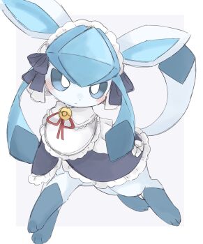  animal_focus blue_eyes blush bright_pupils closed_mouth clothed_pokemon gen_4_pokemon glaceon glaceon_(tea_party) headdress highres kuzuyu nintendo no_humans pokemon pokemon_(creature) pokemon_focus pokemon_unite ribbon solo white_background white_pupils 