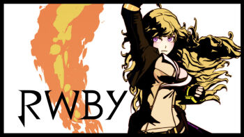  ahoge blonde_hair fire long_hair made_in_2014 monty_oum purple_eyes rwby tagme yang_xiao_long  rating:General score:5 user:TheSittingTraveller