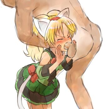  1boy 1girl animal_ears blonde_hair cat_ears deepthroat dress fellatio flat_chest forced hand_on_head hetero irrumatio jewelpet_(series) jewelpet_twinkle loli miria_marigold_mackenzie nyama oral penis simple_background tears white_background  rating:Explicit score:309 user:orochijes