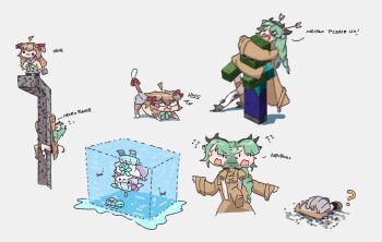  :< :3 ? ahoge angry animal_ears aqua_bow aqua_bowtie arrow_(projectile) arrow_in_body bell black_choker black_socks blue_sailor_collar blue_skirt bow bowtie brown_coat brown_shoes bubble bucket cardigan cat_ears cat_girl cat_tail chibi chibi_only choker climbing coat cow_horns cow_print_socks cow_tail creeper crelly_(vtuber) cropped_torso english_text fish flying_sweatdrops grey_background grey_skirt hair_over_shoulder hair_ribbon highres hissing holding holding_bucket horns imminent_death klef_(k_lef111256) laughing long_hair minecraft miniskirt model_clipping motion_blur multiple_views neck_bell neuro-sama open_mouth outstretched_arms pleading_eyes pleated_skirt raised_eyebrows red_bow red_ribbon ribbon sailor_collar school_uniform serafuku shadow shoes shouting simple_background skirt smile socks solid_circle_eyes tail tail_bow tail_ornament turning_head turtle two_side_up upside-down v-shaped_eyebrows vedal987 vedal_ai water yellow_cardigan 