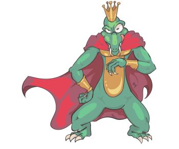  cape crocodile crocodilian crown davewaterfalls donkey_kong_(series) king_k._rool licking_lips looking_at_viewer nintendo simple_background skinny tongue tongue_out wrist_cuffs 