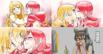  3girls bespectacled black_hair blake_belladonna blonde_hair blood blush bow comic computer daigaga glasses hair_bow incest kiss long_hair multiple_girls nosebleed pencil pervert purple_eyes red_hair ruby_rose rwby short_hair siblings sisters very_long_hair yang_xiao_long yuri  rating:Questionable score:27 user:Mr_KaraRocks