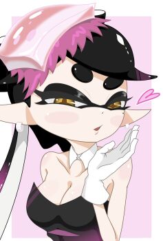  +_+ 1girl bare_shoulders black_hair blowing_kiss breasts callie_(splatoon) callie_(squid_sisters_outfit)_(splatoon) cleavage earrings gloves heart inkling jewelry medium_breasts nintendo pointy_ears sakaagari-kun sleeveless splatoon_(series) tentacle_hair twintails white_hair yellow_eyes  rating:Sensitive score:2 user:zombiespacial