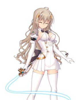  1girl ahoge black_bow bow bowtie braid breasts cleavage closed_eyes detached_collar dress elbow_gloves game_cg genseishinki_sacred_virth gloves glowing glowing_sword glowing_weapon hair_ornament holding holding_ribbon_baton holding_weapon large_variant_set long_hair magical_girl non-web_source official_art pleated_dress puffy_short_sleeves puffy_sleeves ribbon ribbon_baton sacred_claire short_dress short_sleeves solo standing sword thighhighs tierna_aeride_throne transparent_background variant_set wavy_hair weapon white_dress white_gloves white_thighhighs yuugure_pairo zettai_ryouiki 