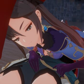  1boy 1girl assertive_female b-banto bodysuit breasts crotch_rub ear_ornament earrings face_in_ass femdom genshin_impact gloved_handjob gloves grey_eyes handjob handjob_over_clothes hat hetero highres jewelry looking_at_another looking_down mona_(genshin_impact) necklace night on_floor pantyhose red_hat reverse_ryona self-upload single_earring twintails vision_(genshin_impact) xingqiu_(genshin_impact) 