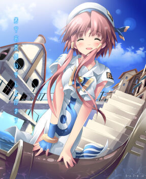 00s 1girl aria_(manga) blouse female_focus gondola hat kantoku mizunashi_akari pink_hair shirt short_hair_with_long_locks sidelocks solo twintails white_shirt rating:Sensitive score:3 user:danbooru