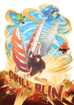  alternate_color bad_tag blawn_z chespin commentary drill_hand english_commentary excadrill gen_3_pokemon gen_4_pokemon gen_5_pokemon gen_6_pokemon gible highres horns long_claws long_horns mega_excadrill mega_pokemon mole_(animal) nintendo no_humans pokemon pokemon_(creature) pokemon_focus shiny_pokemon single_horn trapinch v-shaped_eyes 