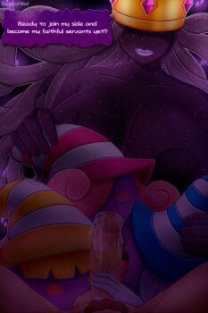  1boy 4girls absurdres beldam blonde_hair blurry blurry_background blush_stickers breasts collarbone colored_skin commentary cooperative_fellatio crown cum cum_overflow depthsofmind english_commentary fellatio hat highres large_areolae large_breasts licking licking_penis long_hair male_pubic_hair marilyn_(paper_mario) mario mario_(series) multiple_girls nintendo nipples no_eyes nude oral paper_mario paper_mario:_the_thousand-year_door penis penis_grab pink_hair pov pubic_hair purple_hair purple_lips purple_skin shadow_queen smile striped_clothes striped_headwear teamwork_(sexual) testicle_sucking testicles tongue tongue_out two-tone_headwear uncensored vivian_(paper_mario) witch_hat 