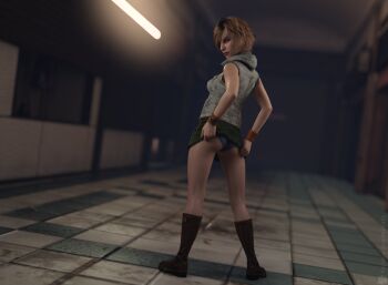 1girl 3d artist_request ass breasts clothes_lift heather_mason highres jacket lips looking_at_viewer looking_back medium_breasts panties short_hair silent_hill silent_hill_(series) silent_hill_3 skirt skirt_lift sleeveless sleeveless_turtleneck solo turtleneck underwear vest  rating:Sensitive score:36 user:fakyuh