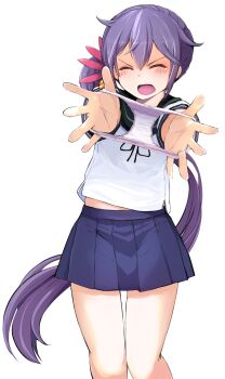  10s 1girl absurdres akebono_(kancolle) bell blush bow bow_panties closed_eyes female_focus flower hair_bell hair_flower hair_ornament highres holding holding_panties holding_underwear holding_unworn_clothes jingle_bell kantai_collection long_hair momo_(higanbana_and_girl) open_mouth outstretched_arms panties pink_panties presenting_removed_panties purple_eyes school_uniform serafuku side_ponytail skirt solo underwear unworn_panties very_long_hair white_background  rating:Sensitive score:36 user:danbooru