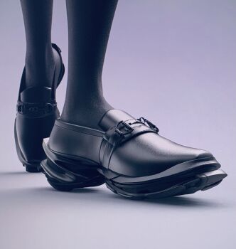  1girl black_shoes contemporary heel_up highres loafers lower_body original shoes simple_background solo standing swav white_background 