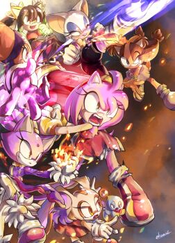  6+girls amy_rose bat_girl battle_damage blaze_the_cat boomerang boots cat_girl cheese_(sonic) cream_the_rabbit dress fire furry furry_female gloves green_eyes hammer holding holding_hammer honey_the_cat incoming_attack kicking multiple_girls open_mouth orange_eyes pointing rabbit_girl rouge_the_bat shade_the_echidna sonic_(series) sonic_boom_(series) sonic_chronicles:_the_dark_brotherhood sonic_the_fighters sonic_the_hedgehog sonic_the_hedgehog_(classic) sticks_the_badger tail tondamanuke torn_clothes white_gloves  rating:Sensitive score:22 user:danbooru