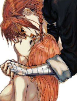  00s 1boy 1girl bandages blue_eyes braid breasts brother_and_sister clothed_male_nude_female gintama kagura_(gintama) kamui_(gintama) kusumori_shiba medium_breasts nude siblings single_braid yato_kamui 