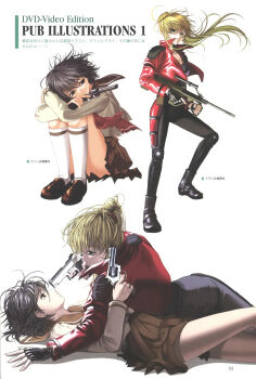 2girls artist_request assault_rifle blonde_hair bullpup cal_devens colt_python ein_(phantom_of_inferno) gun handgun highres multiple_girls official_art phantom_of_inferno pistol revolver rifle smile smith_&amp;_wesson_model_59 steyr_aug tagme weapon