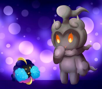  10s cosmog gen_7_pokemon kaiserdragonian legendary_pokemon looking_at_another marshadow mythical_pokemon nintendo one_eye_closed orange_eyes pokemon pokemon_(creature) pokemon_sm  rating:Sensitive score:2 user:Railfaneric