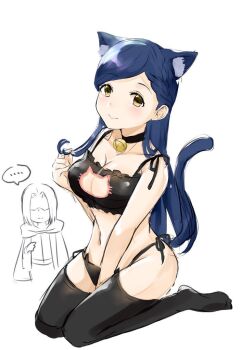  ... 1girl alternate_breast_size animal_ear_fluff animal_ears bell between_legs black_bra black_collar black_panties black_thighhighs blue_hair bra braid breasts card_(medium) card_parody cat_cutout cat_ears cat_girl cat_lingerie cat_tail cinderella_girls_card_parody cleavage cleavage_cutout closed_mouth clothing_cutout collar collarbone ferdinand_(honzuki_no_gekokujou) flower frilled_bra frills hand_between_legs honzuki_no_gekokujou jingle_bell kemonomimi_mode long_hair medium_breasts myne_(honzuki_no_gekokujou) navel panties parted_bangs rose side-tie_panties sketch smile solo_focus speech_bubble spoken_ellipsis tail thighhighs twirling_hair underwear underwear_only very_long_hair yellow_flower yellow_rose yumeha_tseru 