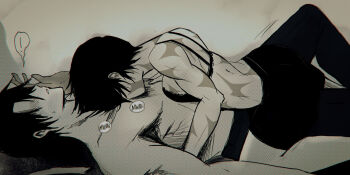  1boy 1girl assertive_female blush bra burn_scar couple foreplay girl_on_top greyscale highres jujutsu_kaisen kiss kissing_chest monochrome muscular muscular_female okkotsu_yuuta partially_undressed scar scars_all_over shaded_face sketch tokaritoo too_many underwear zen'in_maki zen'in_maki_(post_shibuya) 