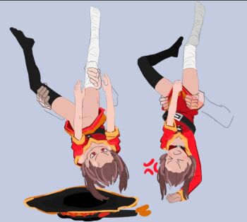  >_< 1girl bandaged_leg bandages black_thighhighs disembodied_hand kono_subarashii_sekai_ni_shukufuku_wo! loli megumin no_panties no_shoes single_thighhigh thighhighs upside-down  rating:Questionable score:35 user:Hullyen